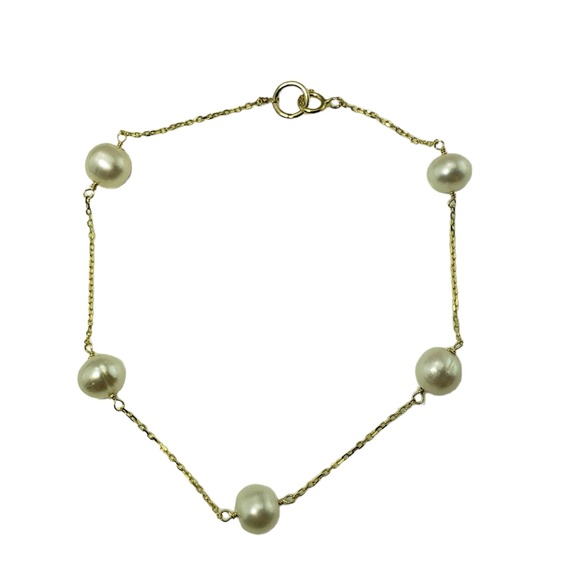 Vintage 14 Karat Yellow Gold and Pearl Station Bracelet #13302